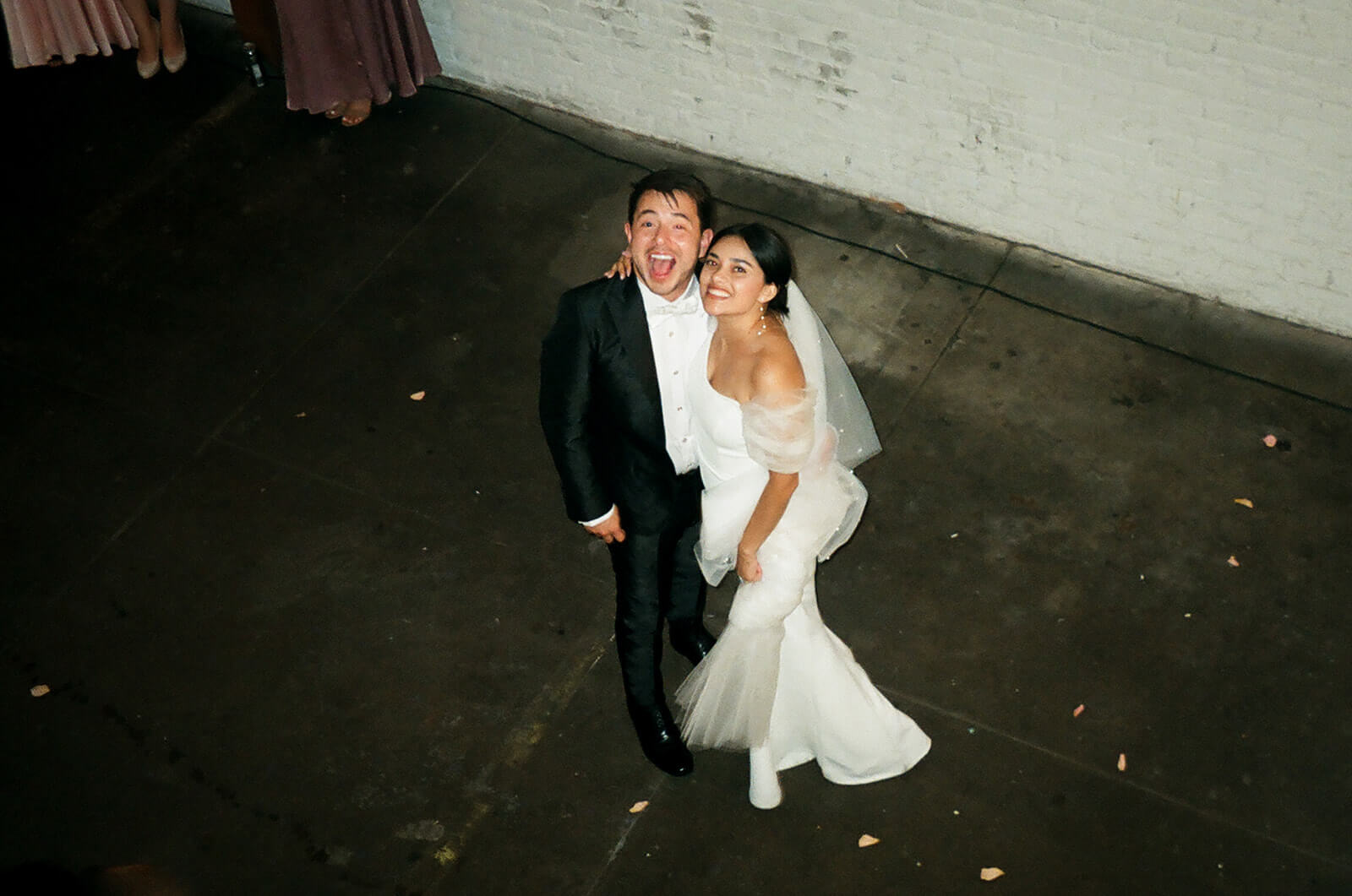 wedding guests on analogue film