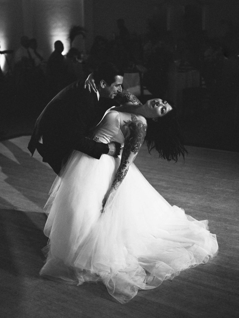 black and white analogue photo first dance