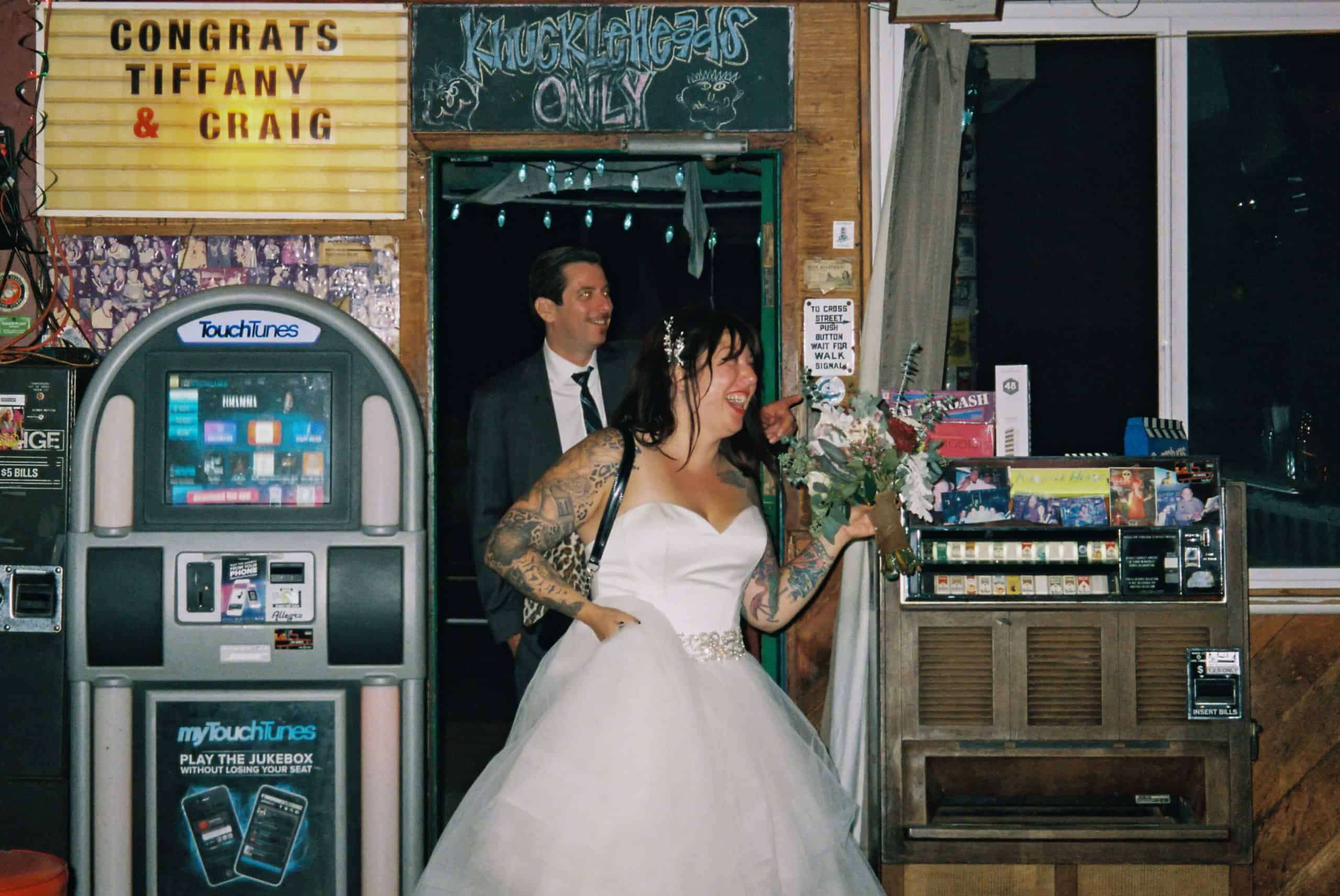 dive bar wedding on 35mm film