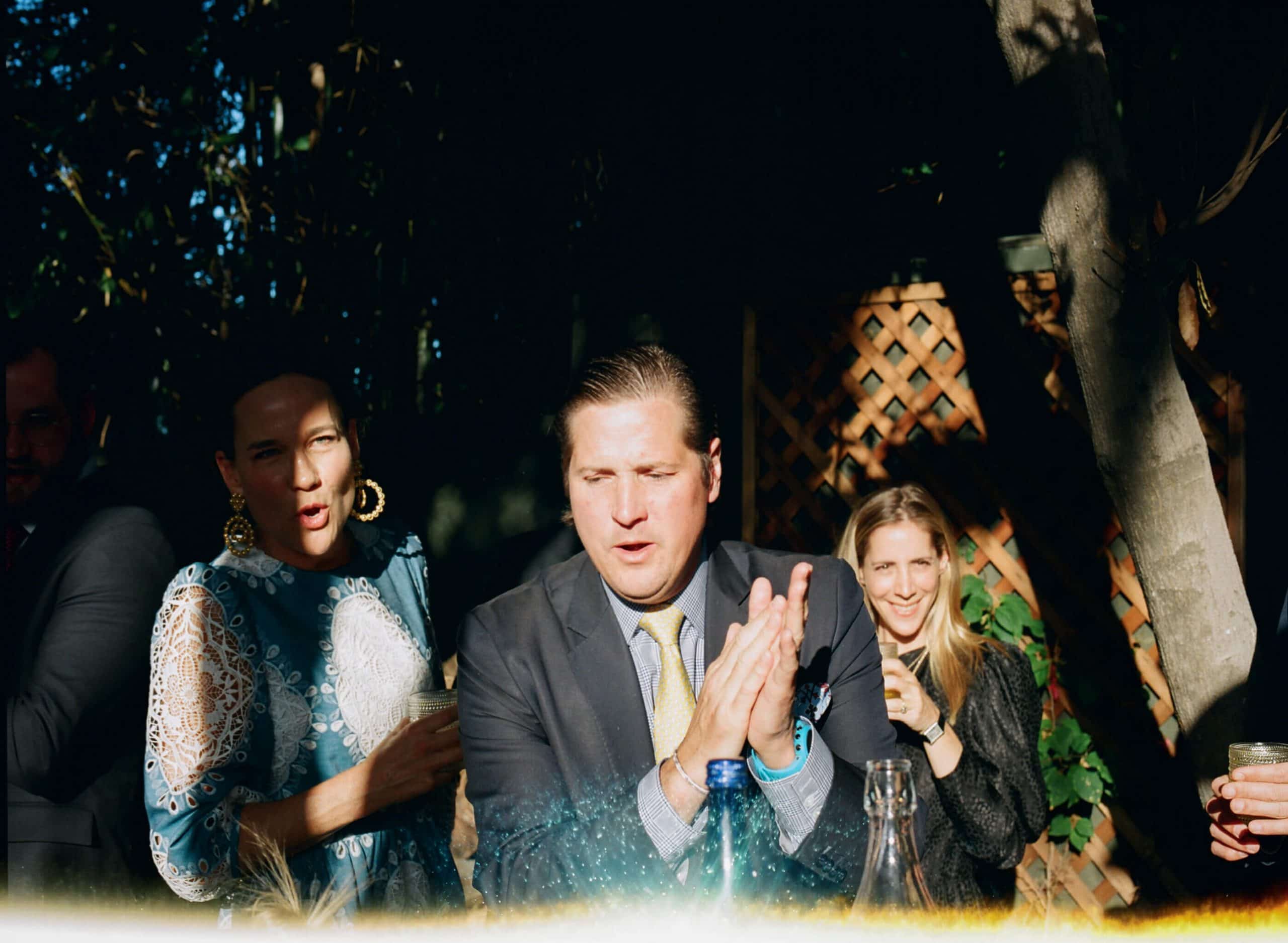 wedding guests on analogue film