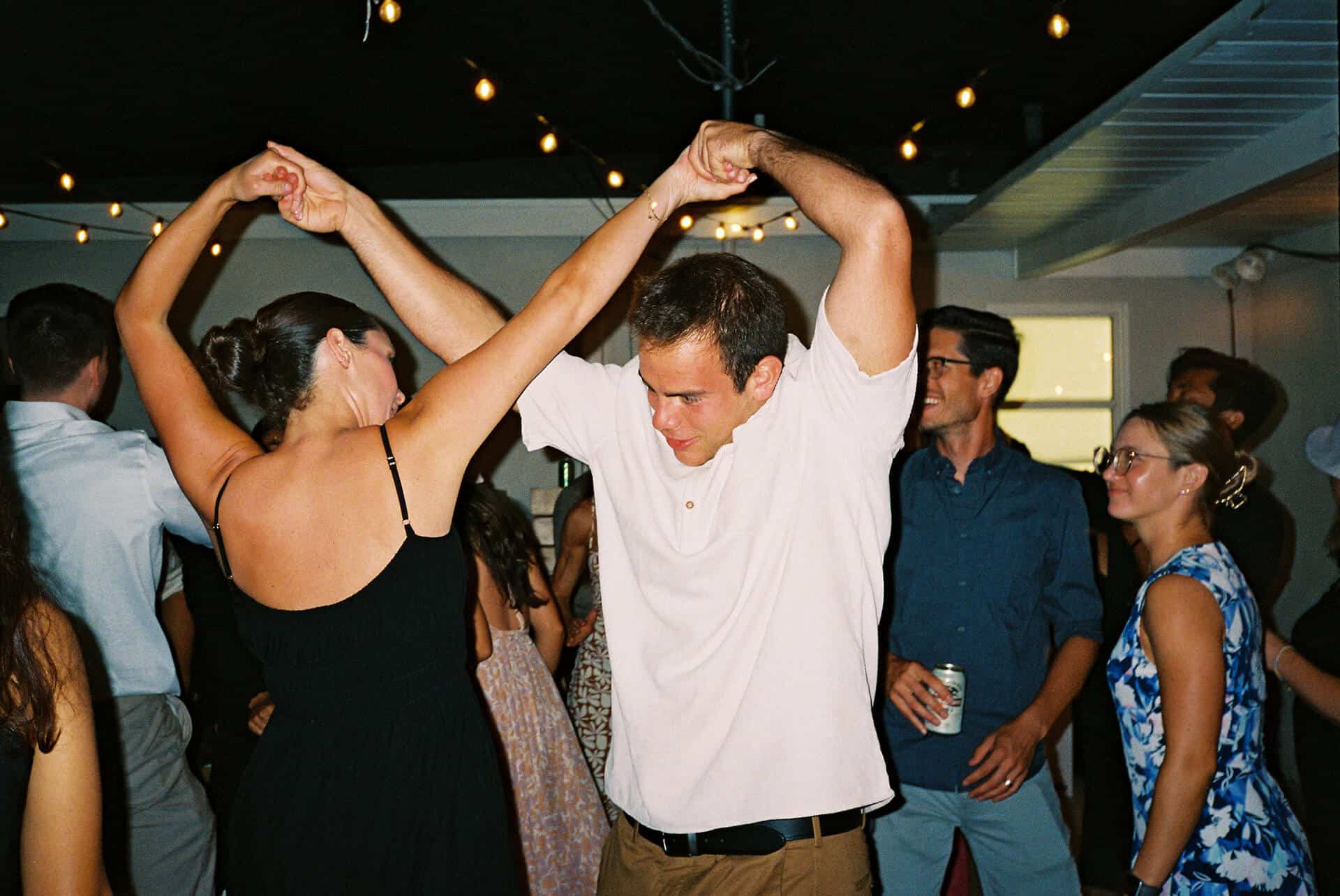 wedding guests on analogue film