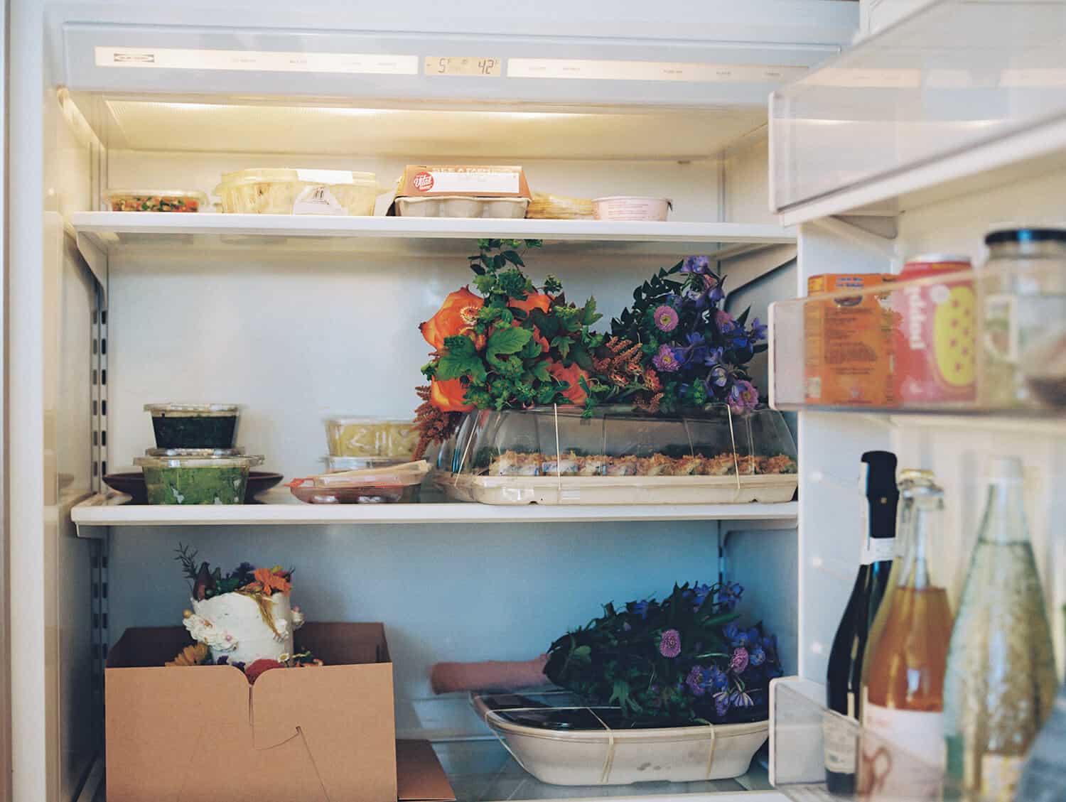 wedding cake in fridge on film