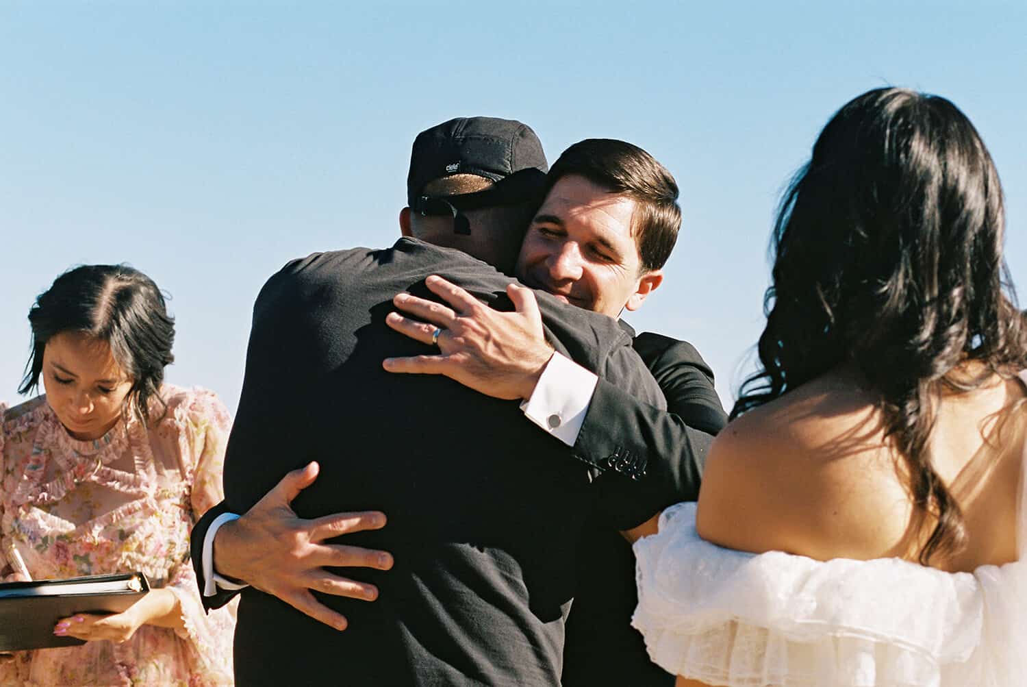 post-ceremony hugs on 35mm film