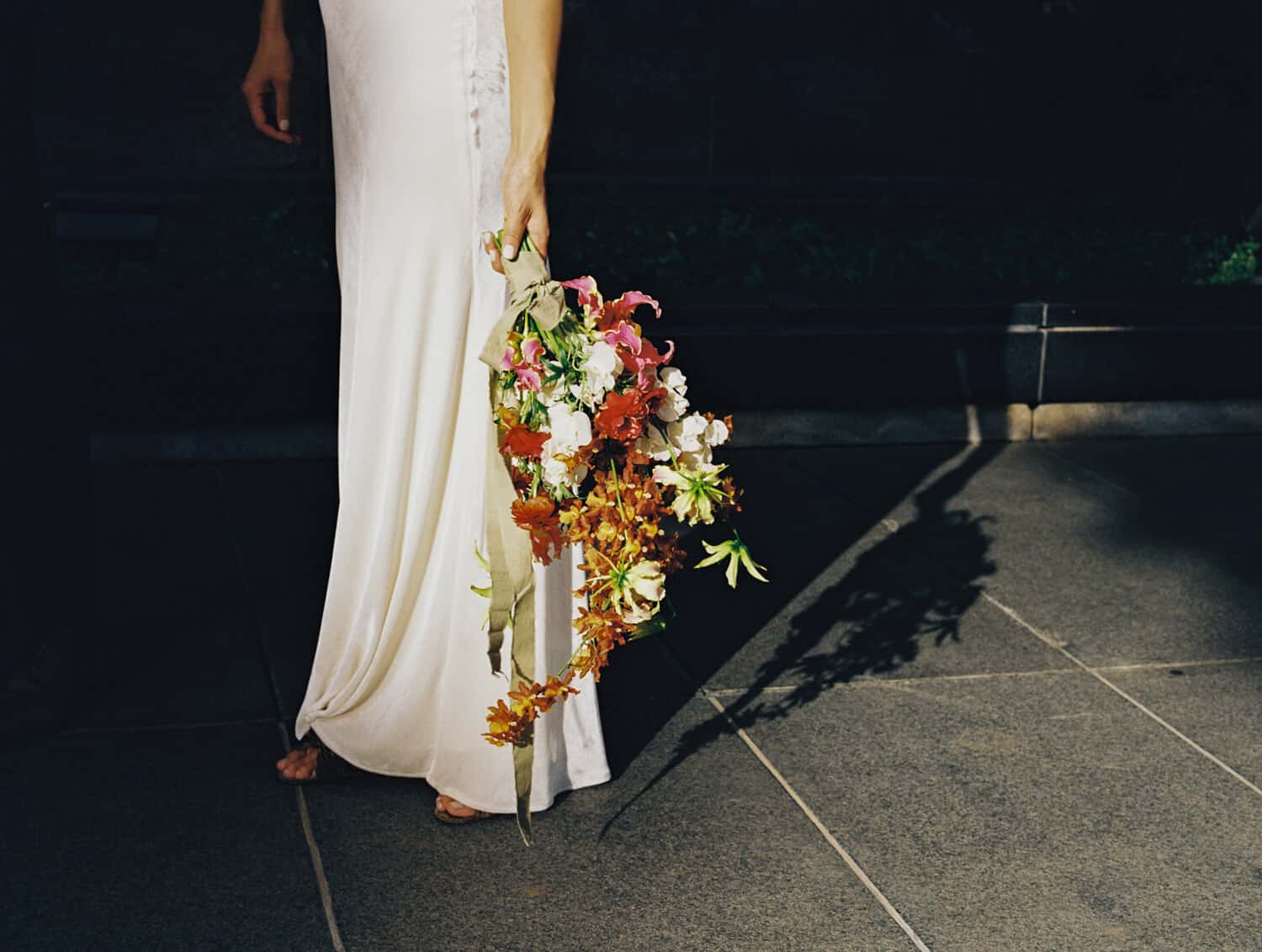 detail of bridal bouquet on medium format film