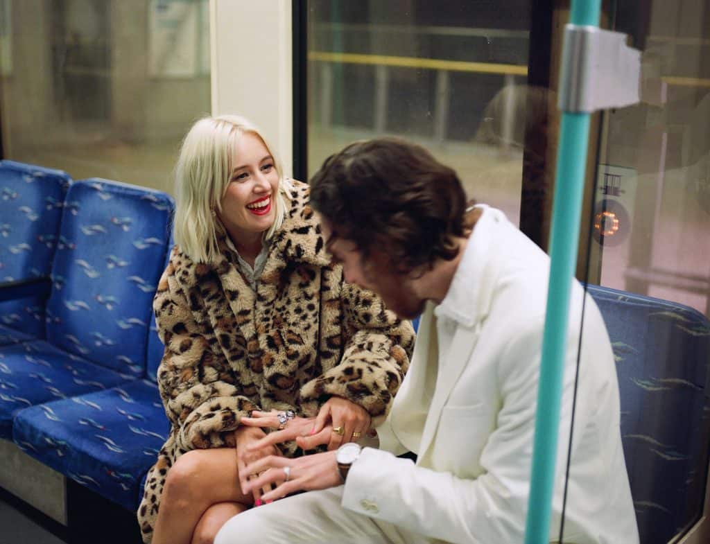 bride and groom on london underground 35mm