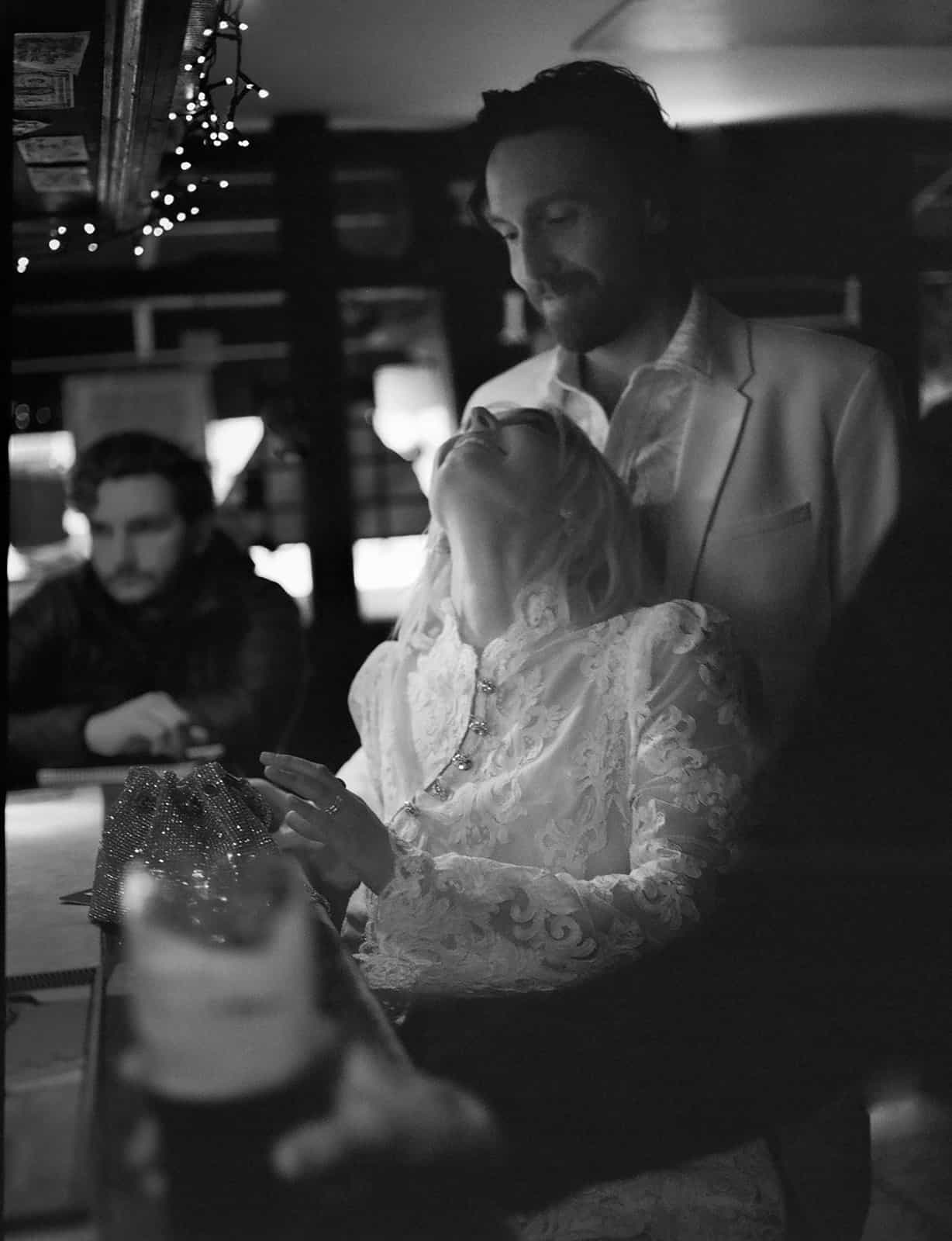 black and white film wedding photo