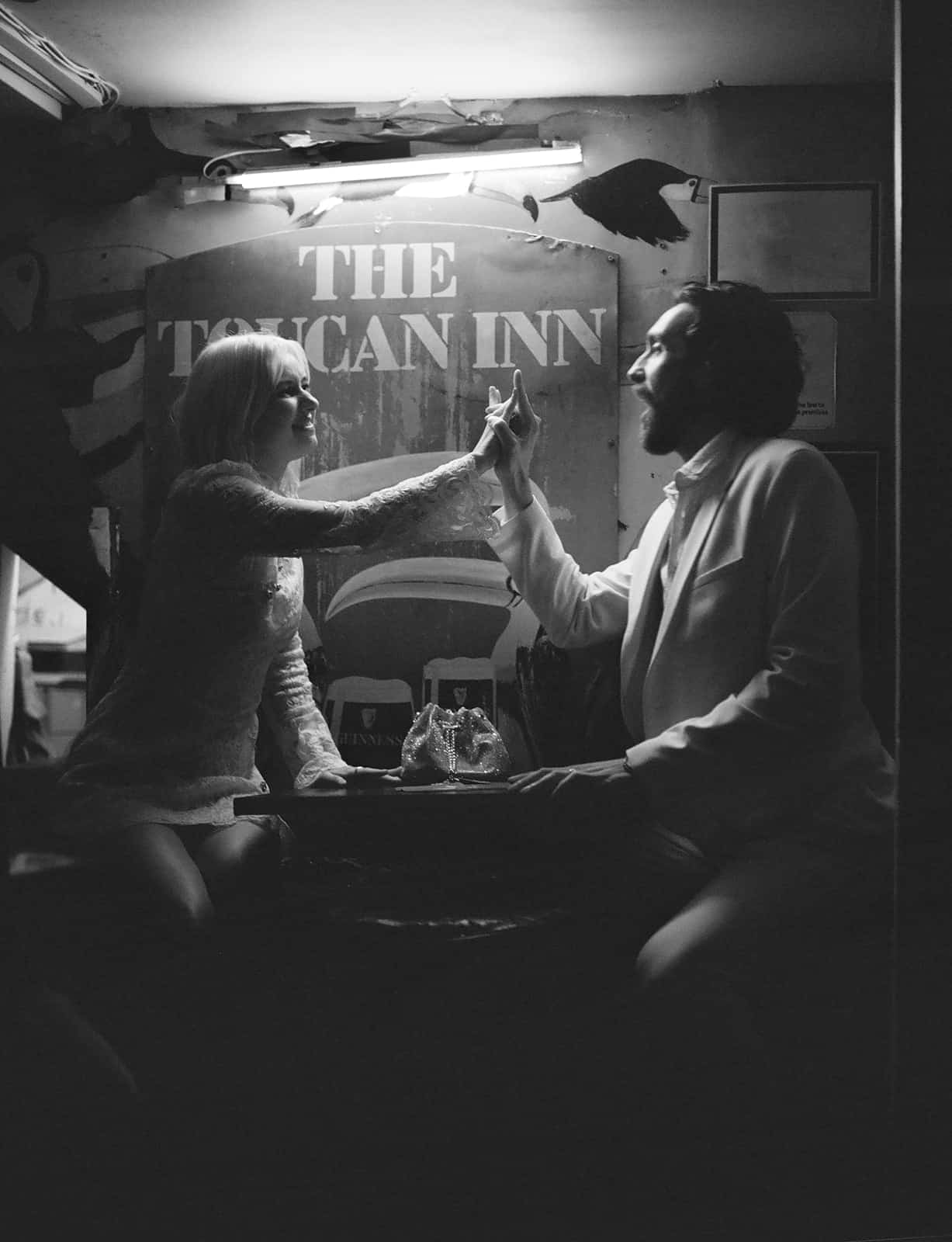 black and white wedding photo in the toucan soho london on 35mm