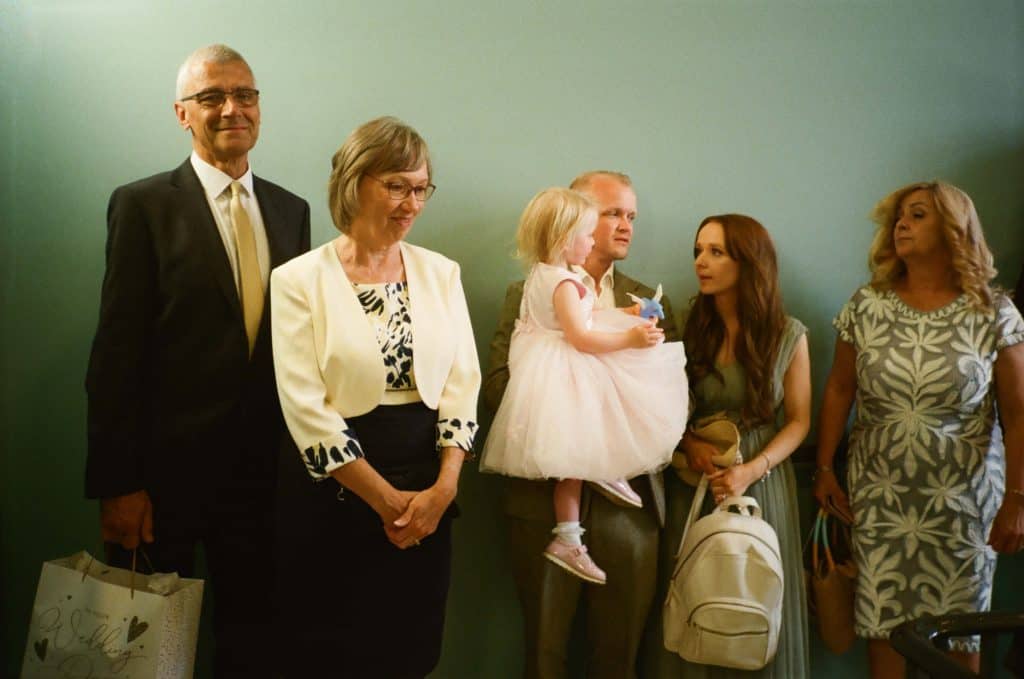 family waiting for wedding walthamstow town hall 35mm