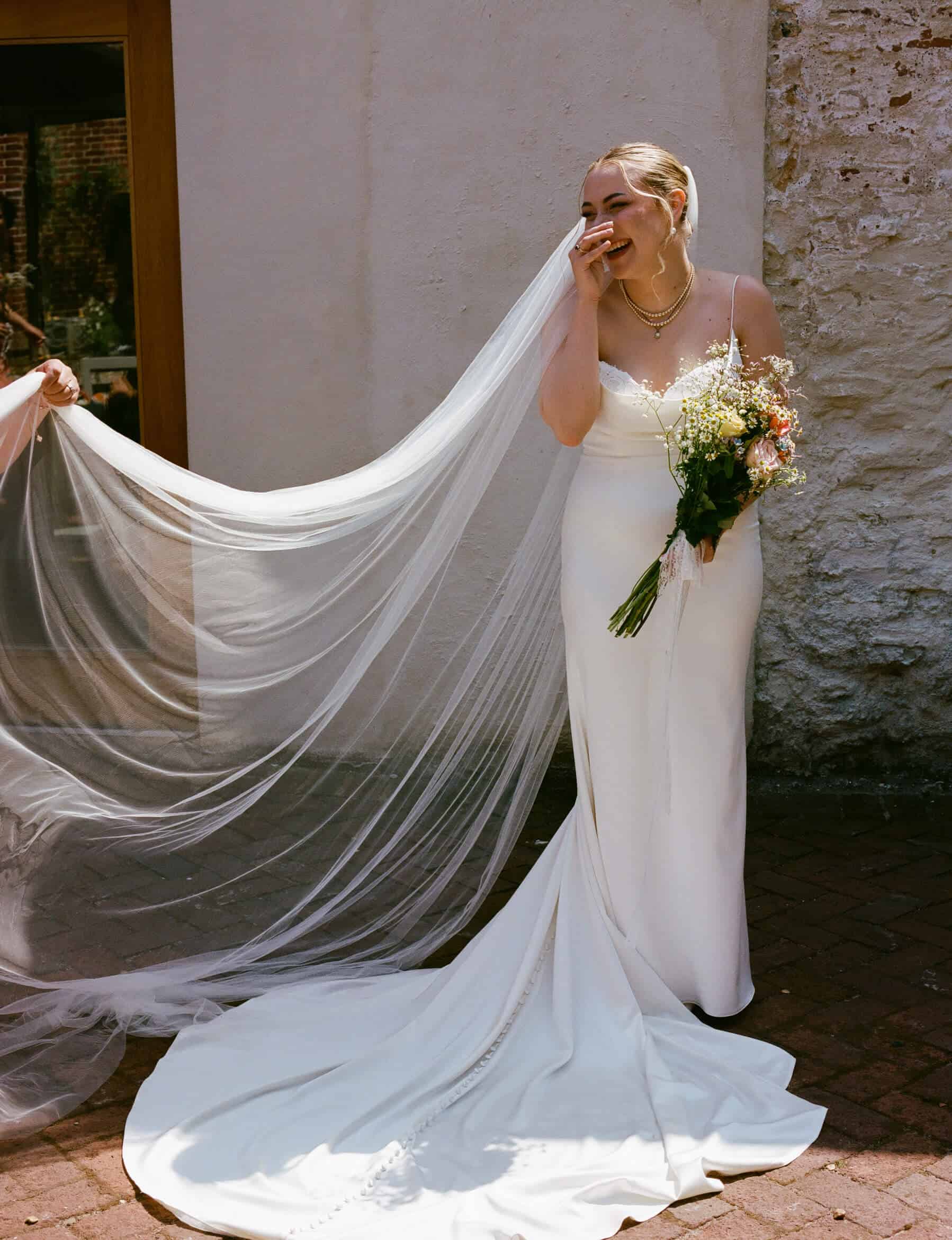 bride on medium format film wedding photo
